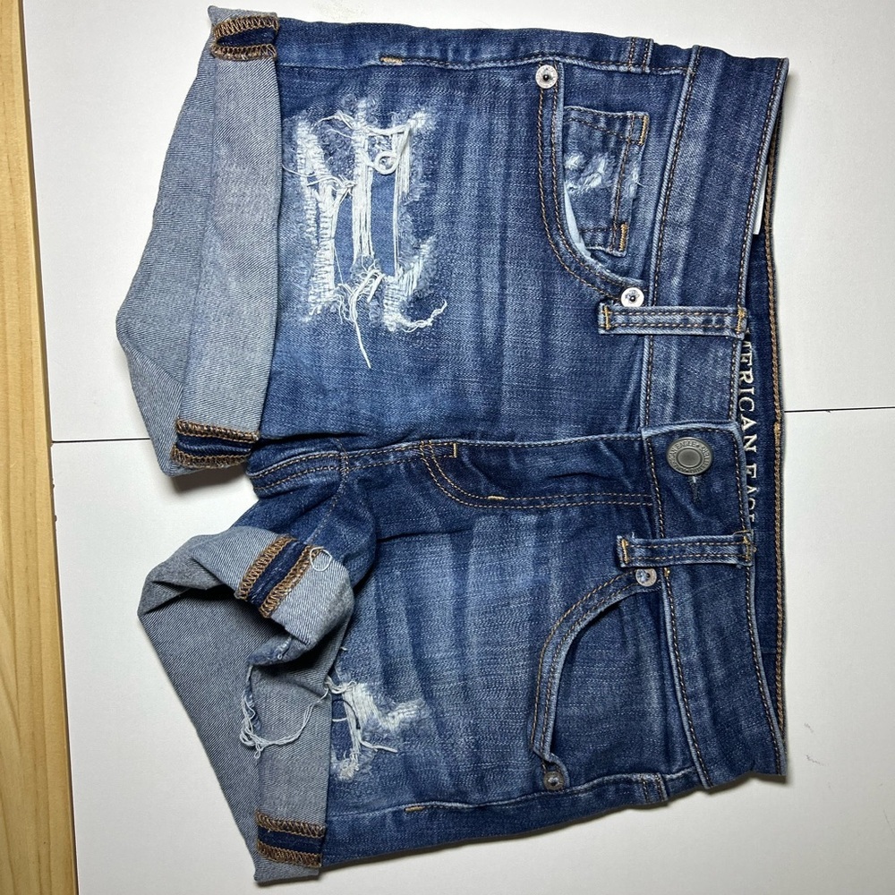 American Eagle Outfitters Blue Distressed Denim Shorts